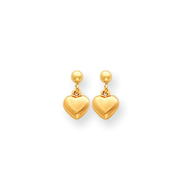 14K Solid Yellow Gold Cubic Zirconia Pearl Heart Dangling Earrings 6 Colors 